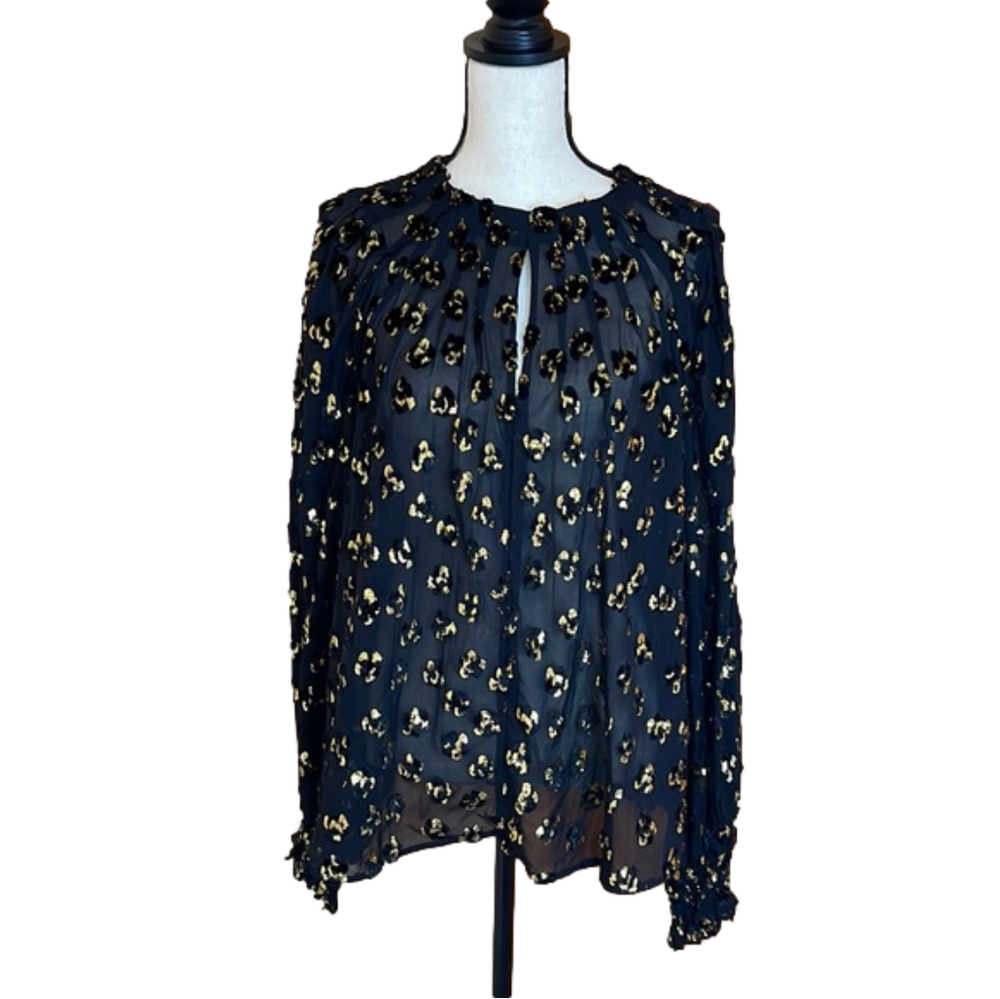 7 For All Mankind gold & black leopard sheer pullover blouse - Size XL - NWT